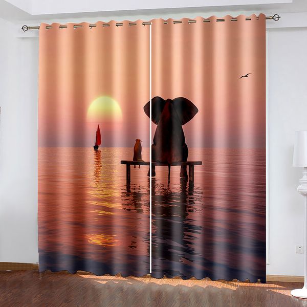 

luxury blackout 3d window curtain for living room 3d elephant curtains decoration curtains