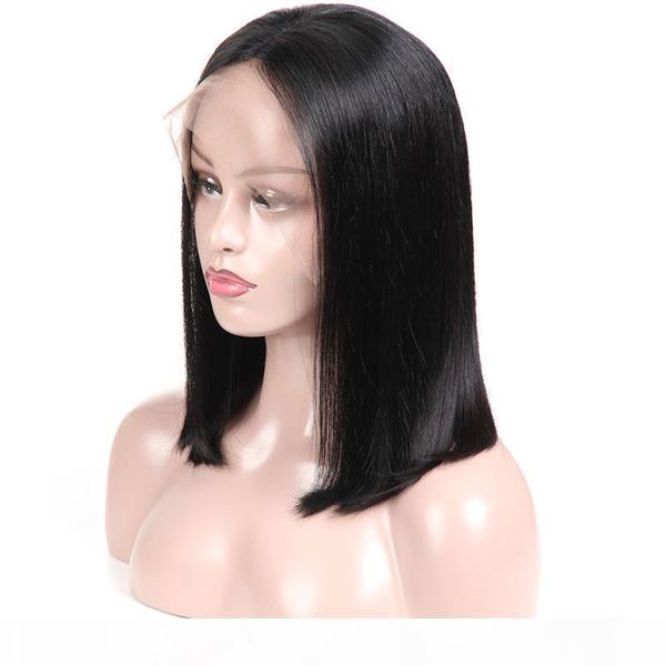 

short bob wigs brazilian virgin hair straight lace front human hair wigs for black women pre plucked, Black;brown