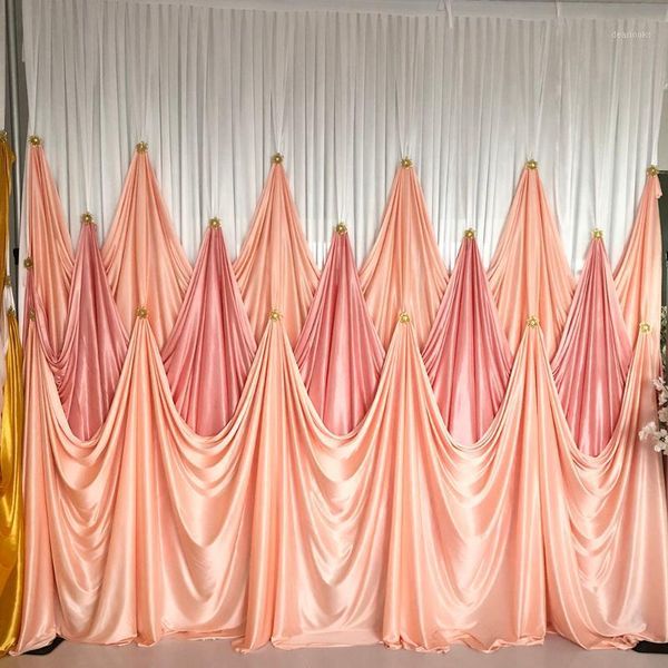 

new design 20ft l * 10ft h 2020 peach blush pink curtain drape backdrop with brooch for wedding party decoration1