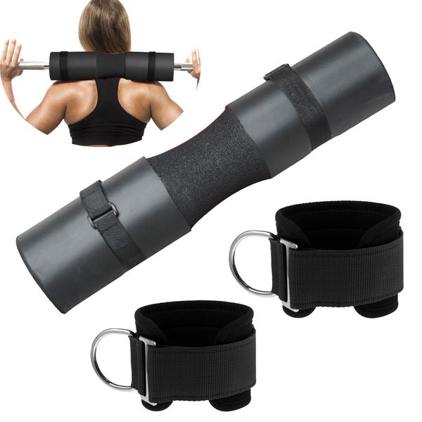 

barbell bar cover squat pad weight lifting bar grip & 2pcs ankle straps cuff