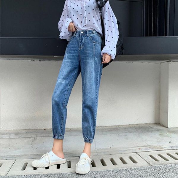 

women's jeans arrival 2021 autumn korea fashion women high waist loose denim harem pants all-matched casual vintage blue s340