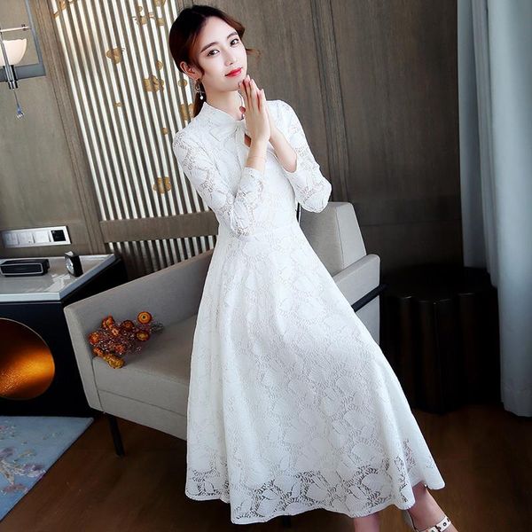 

Spring And Autumn Floral Long Sleeve Tea-length A-line Simple Solid Color Pink White Black Red Women Lace Cocktail Dresses party