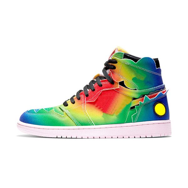 

j balvin 1s high mens basketball shoes jumpman 1 colores y vibras tie dye multi color rainbow mens trainers sports sneaker