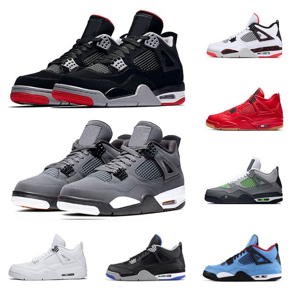 

4 4s basketball shoes for men bred cool grey what the white cement punch black cat mens trainer athletic sports sneakers, White;red