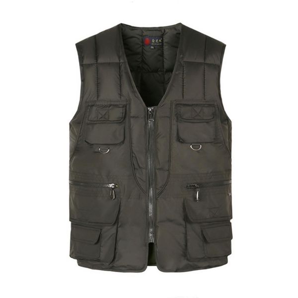 

multi pocket cotton vest for men winter padded casual thick warm pgrapher sleeveless outerwear jacket with many pockets male, Black;white