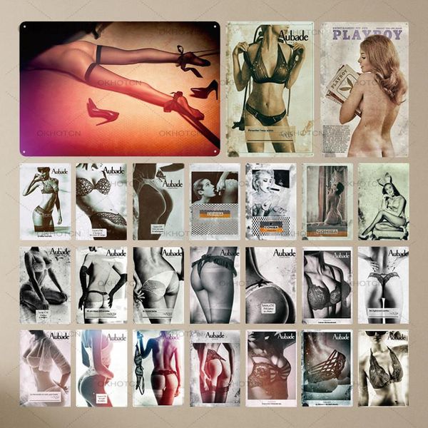 

2021 europe pin up girl poster metal tin signs vintage wall art decor painting bar pub cafe shop home room decor lady plaque 20x30cm