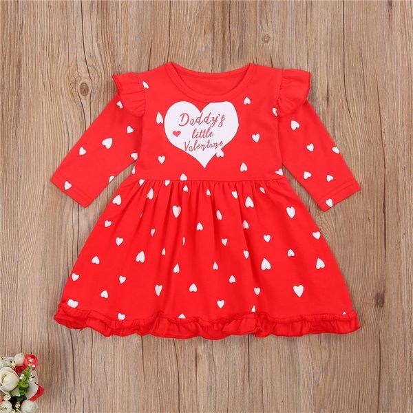

girl's dresses kids valentine's day dress letter heart print round neck long sleeve for girls 1-5 years, Red;yellow
