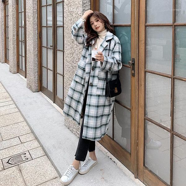 

plaid jacket long coats for winter for women single breasted ladies coat warm thick loose woolen coat winter women jacket1, Black