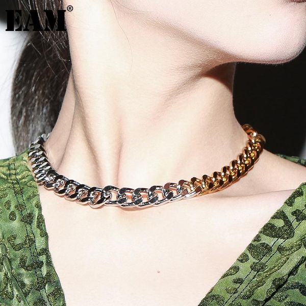 

chains [eam] women contras color metal chain short cool necklace temperament fashion tide all-match spring autumn 2021 1dd0875, Silver
