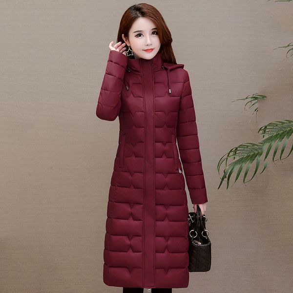 

2021 newwomen slim long jacket thick winter office laides hooded warm plus size cotton coat femme outwear mujer hk42, Black
