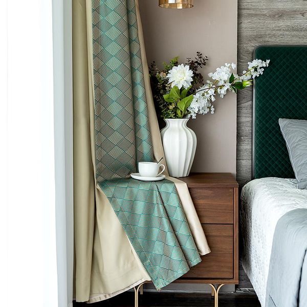 

custom curtain nordic modern simplicity livingroom green yellow texture splicing shading bedroom blackout curtain drape m929