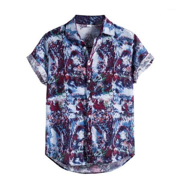 

new men's brand summer shirt breathable print mens ethnic short sleeve casual cotton linen printing hawaiian blouse -3xl #n31, White;black
