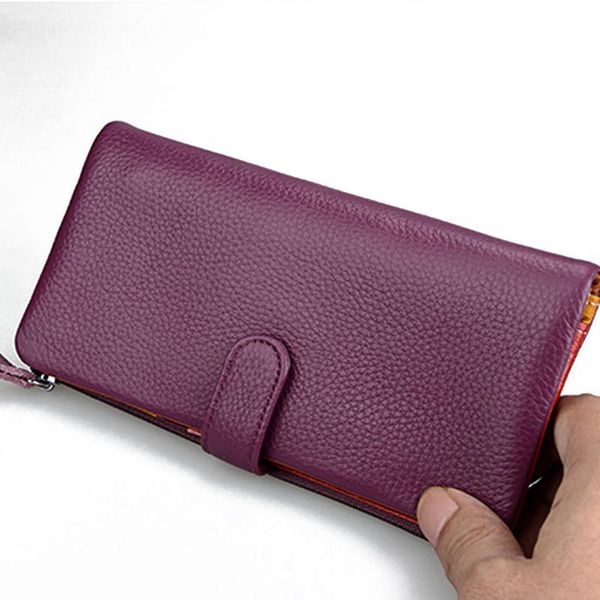 

women wallets genuine leather long fashion soft clutches candy color real leather multi-card slot card holder, Red;black