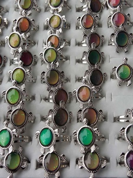 

tortoise mood change temperature cartoon color animal adjustable ring, Silver