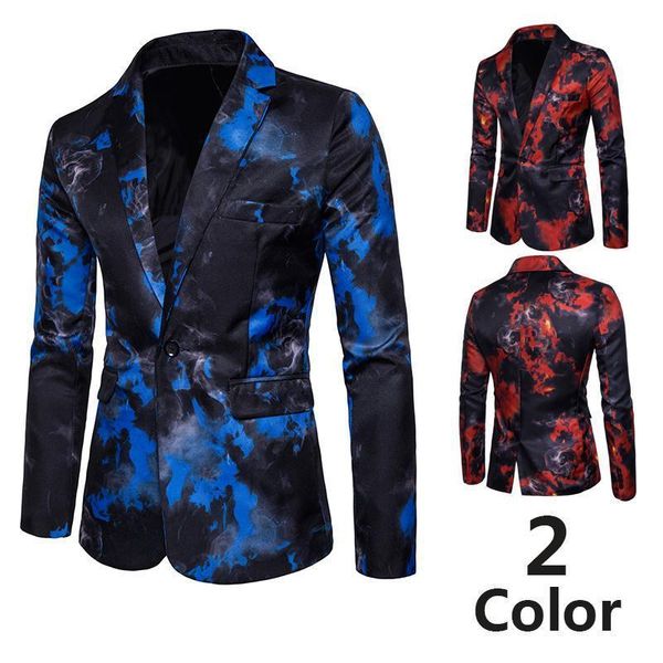 

european men's casual fashion floral digital print suit host dress, White;black