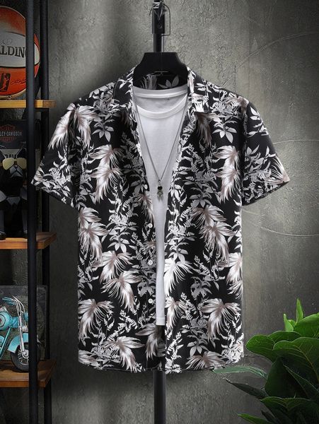 

men tropical print button up shirt without tee e4af#, White;black