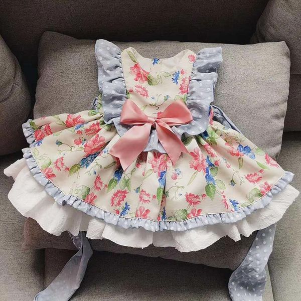

baby girls princess dress retro floral lolita gown spanish boutique vintage children dress birthday party clothes vestidos y1136 t200709, Red;yellow