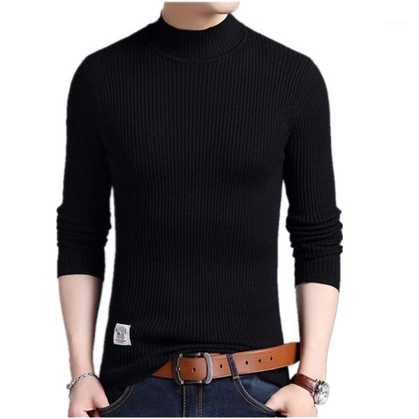 

men sweater thin solid color casual sweater business wild half-high collar fashion men's1, White;black