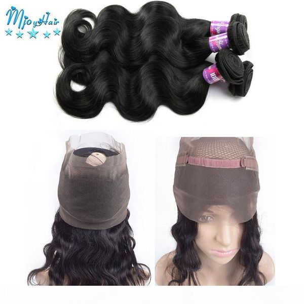 

4 bundles 360 lace frontal brazilian hair bundles with closure virgin body wave hair weaves extensions 22*4*2 inch human hair lace closure, Black;brown