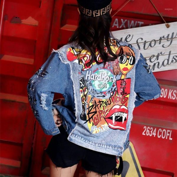 

jacket women denim jacket casual stitching print jeans streetwear harajuku veste femme women coats and jackets1, Black;brown