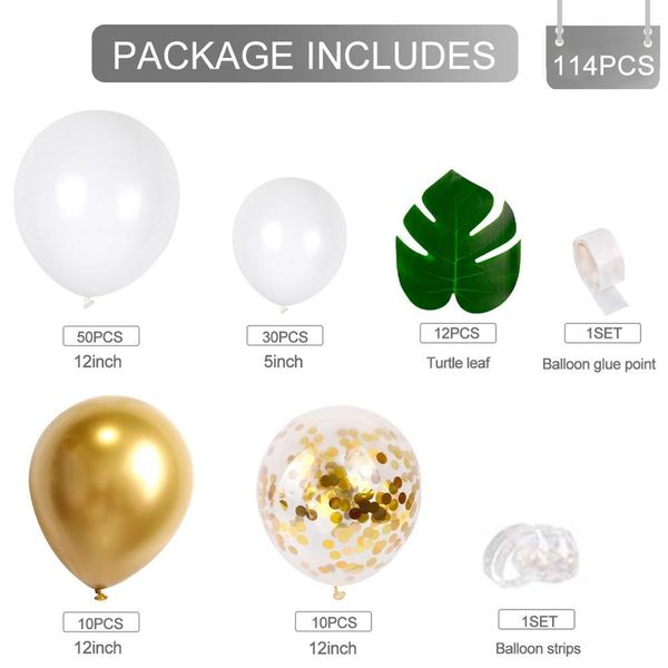 

qifu 114pcs white gold metal balloon chain set с днем рождения декор детские латексные воздушные шарики свадьба поставки babyshower wmttcc