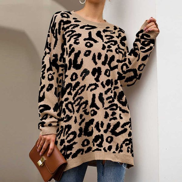 

leopard casual oversize sweater woman autumn winter knitted animal print plus size loose long sweaters women, White;black