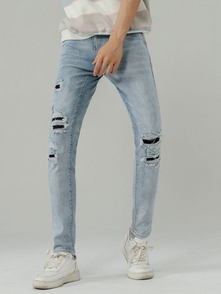 

men ripped carrot jeans g108#, Blue