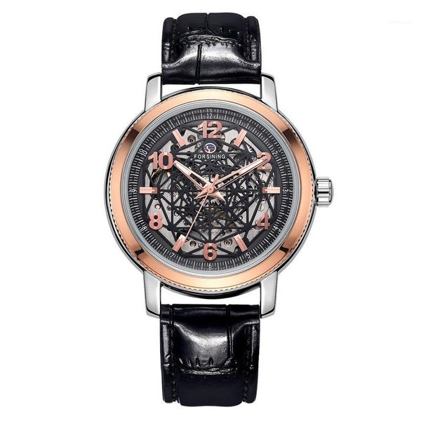 

wristwatches forsining luxury full hollow men's watch automatic mechanical strap watches montre homme men clock1, Slivery;brown