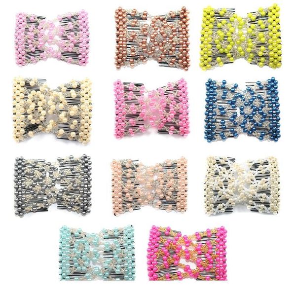 

double fashion hair comb magic beads elasticity clip stretchy hair combs clips selling dropp jlldrx, Silver