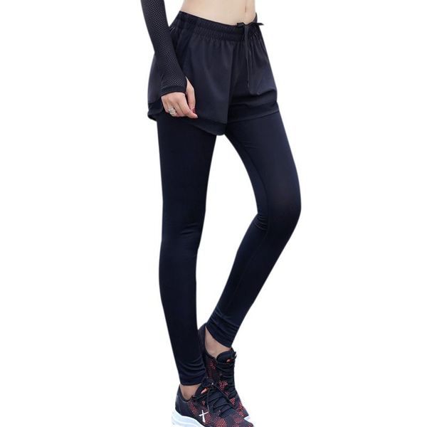 

new arrival women yoga pants fake two pieces stretchy breathable running cycling exercise trousers fitness slim fit leggings, White;red