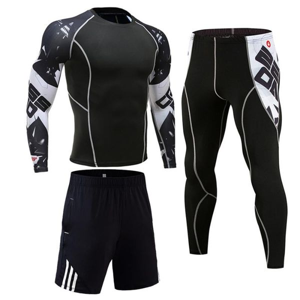 

winter thermal underwear sets men tracksuit compression mma rashgard male gym jogging suit sports suit fleece long johns, Black;white