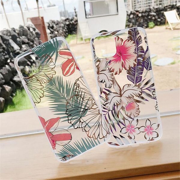 

flykylin прозрачный банановый лист чехол для телефона для iphone 12 11 pro x xr xs max 8 7 plus se2020 plating flowers soft jellkin xjfshop