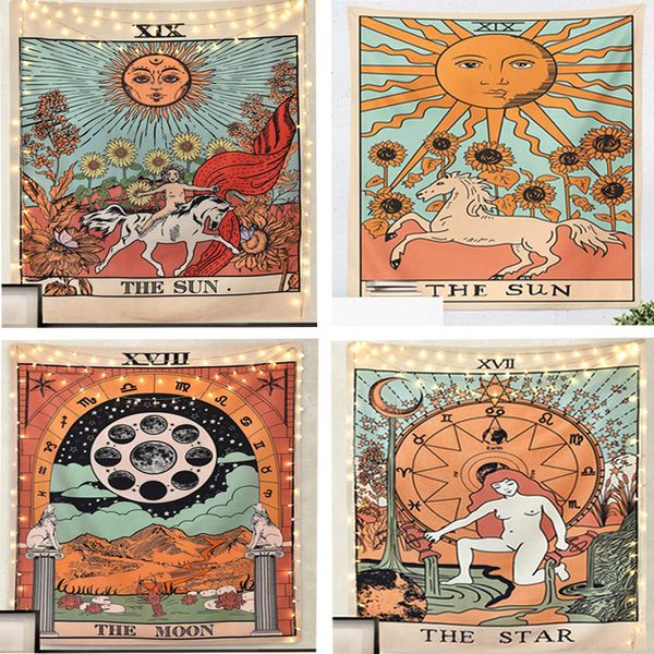 

tarot flag tapestry wall hanging sun moon and star bohemian psychedelic printed blanket mysterious tapestries home decor