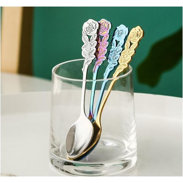

soup spoon stainless steel gold-plated coffee tea dessert meal spoon fruit stir spoon kitchen dinnerware tableware jllvtf fight2010