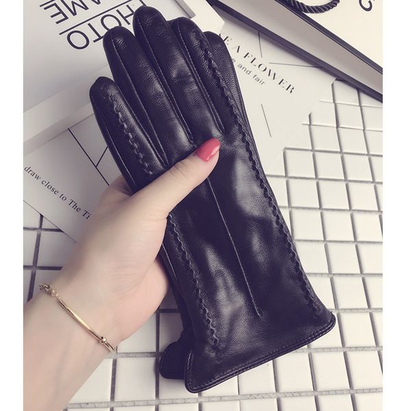 

women's leather gloves add velvet in autumn and winter to keep warm, Blue;gray