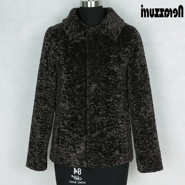 

autumn winter shearling jacket women long sleeve turn-down collar black faux fur coat plus size woman clothes 5xl 6xl t200507