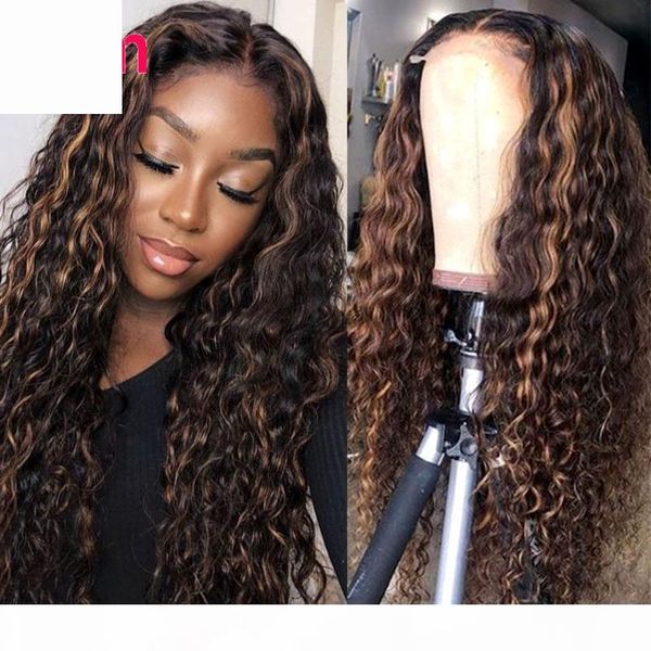 

water wave wig 13x4 lace front human hair wigs for women gem malaysian m pre plucked with baby hair remy ombre highlight wigs, Black;brown