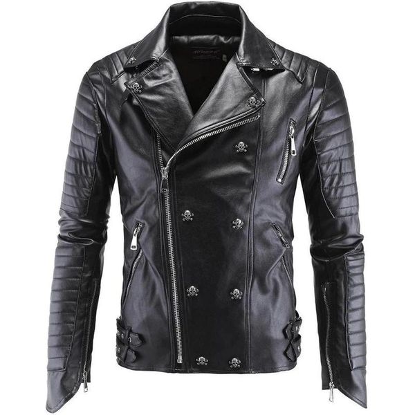 

men's fur & faux mens leather jackets classic motorcycle jacket male plus men spring drop, Black