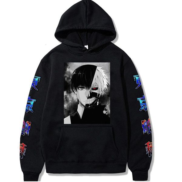 

harajuku tokyo ghoul unisex toys hoodies японский аниме kaneki напечатанный мужской капюшон с капюшоном повседневные повседневные толстовки, Black