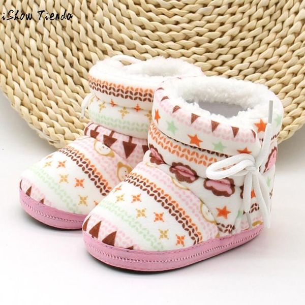 

baby girl shoes geometric printing plus velvet warm bowknot lacing up baby boots bebek ayakkabi # wmtlzv, Black;grey