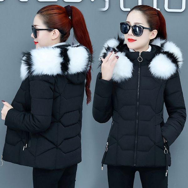 

2021 new short female winter coat yellow new autumn fashion korean heavy heat detachable skin with hood cotton coats 0bh8, Black