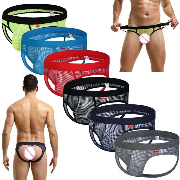 1 3 6PCS Mesh Löcher Homosexuell Sexy Unterwäsche männer Bikini-Slip Jockstraps Beutel Mann Höschen Thongs Backless Unterhosen exotische Sho2605