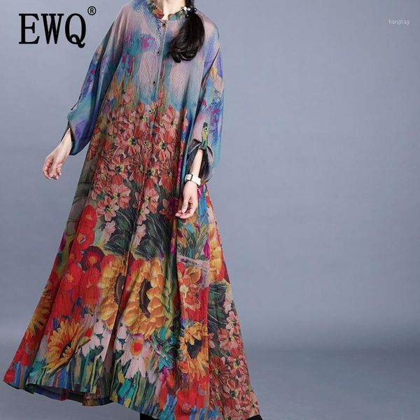 

ewq] 2020 spring summer new arrivals turleneck collar nine quarter sleeve print pattern women casual single breasted coat ay4711, Tan;black