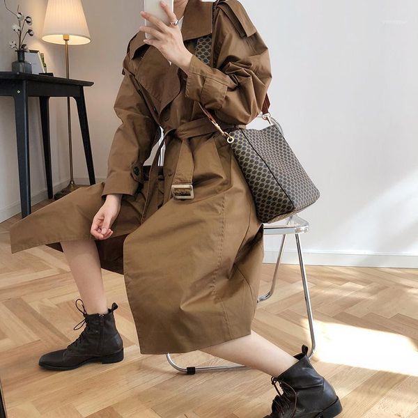 

long over-the-knee loose trench coat g0811, Tan;black