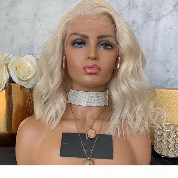 

white blonde 60# lace front wigs short bob lace front wigs 150% density human hair, Black;brown