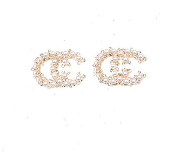 

2022 new simple new women fashion pearl crystal rhinestone metal gold double letter earrings for girls lovers jewelry wholesale, Silver