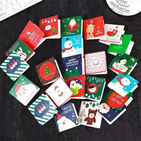 

144pcs envelope/lot cute cartoon small santa claus snowman merry christmas postcard mini greeting thank you card gift