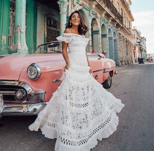 

women white ruffles lace maxi long dress a line slash neck peral sleeve hollow out summer vintage large size party dress, Black;gray