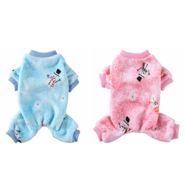 

cute 4-legs warm pet clothing outfit dog clothes pajamas fleece jumpsuit winter dog clothing small snowman pattern