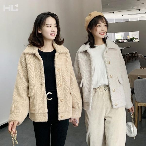 

autumn & winter gold mink cashmere woolen jacket female short short-height woolen overcoat faux clothing -501, Black